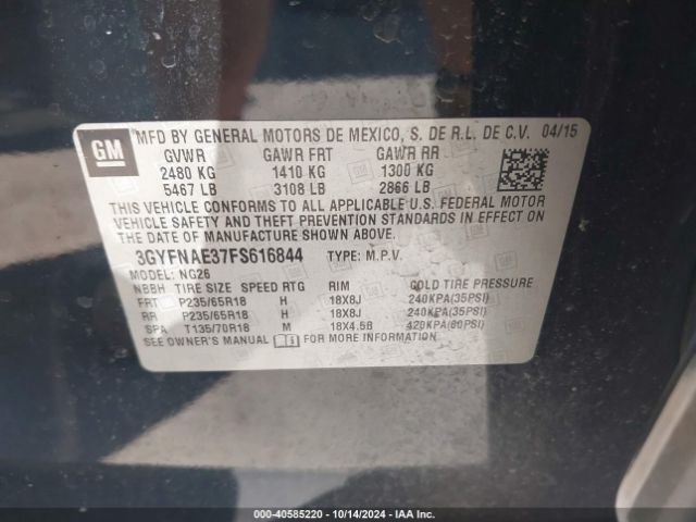 3GYFNAE37FS616844 Cadillac Srx Standard