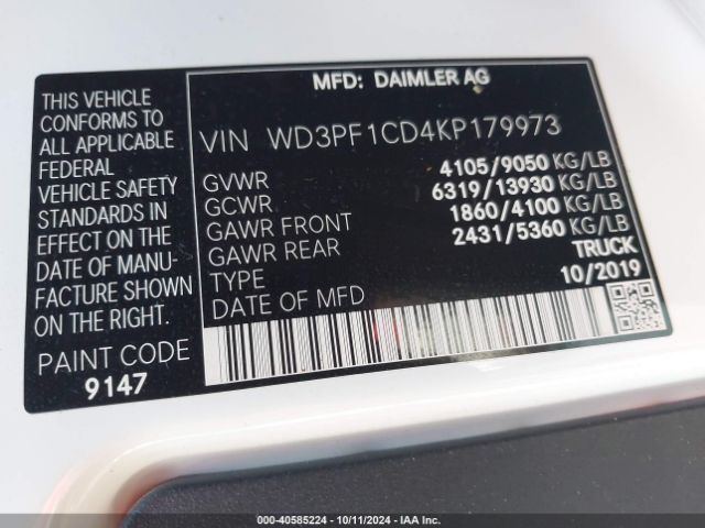 WD3PF1CD4KP179973 Mercedes-Benz Sprinter 2500 High Roof V6