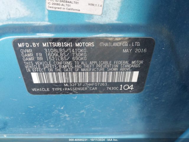 ML32F3FJ7HHF07263 Mitsubishi Mirage G4 Es