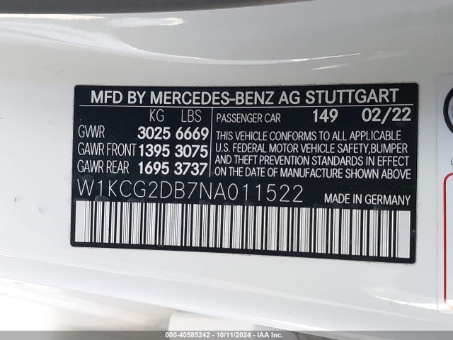 W1KCG2DB7NA011522 Mercedes-Benz EQS 450+