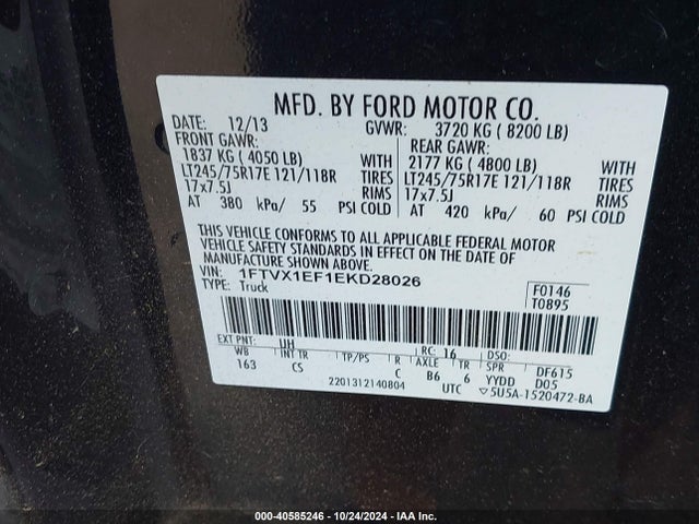 Ford F-150 Xl 2014 1FTVX1EF1EKD28026 Image 9