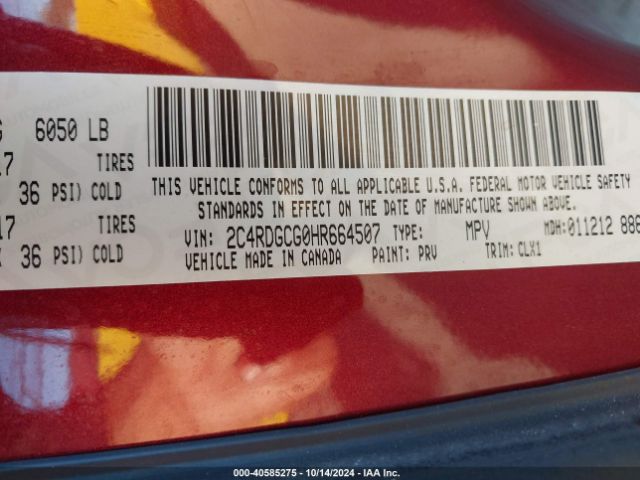 2C4RDGCG0HR664507 Dodge Grand Caravan Sxt