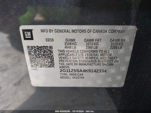 2G11Z5SA4K9142334 Chevrolet IMPALA LT