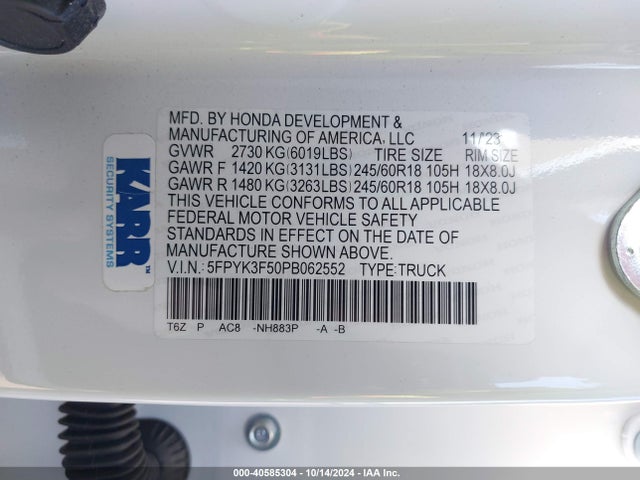 Honda Ridgeline Rtl 2023 5FPYK3F50PB062552 Image 9