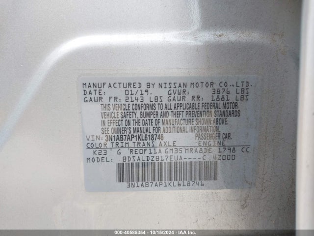 Nissan SENTRA SV 2019 3N1AB7AP1KL618746 Image 9