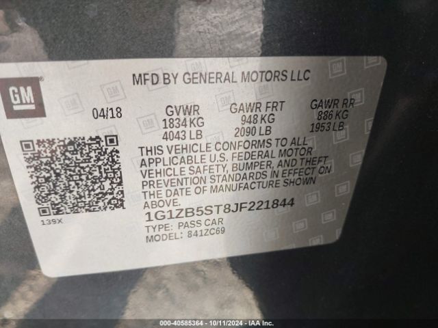 1G1ZB5ST8JF221844 Chevrolet Malibu 1ls