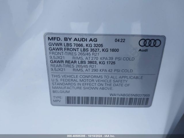 WA1VABGE5NB037955 Audi E-tron Chronos Quattro