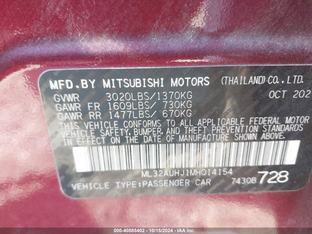 2021 MITSUBISHI MIRAGE ML32AUHJ1MH014154 Photo 8