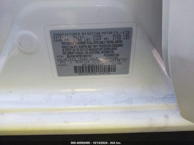 Nissan Versa 1.6 Sl 2015 3N1CN7AP3FL822731 Image 9
