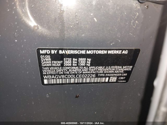 WBAGV8C00LCE02226 BMW M850i Gtan Coupe Xdrive