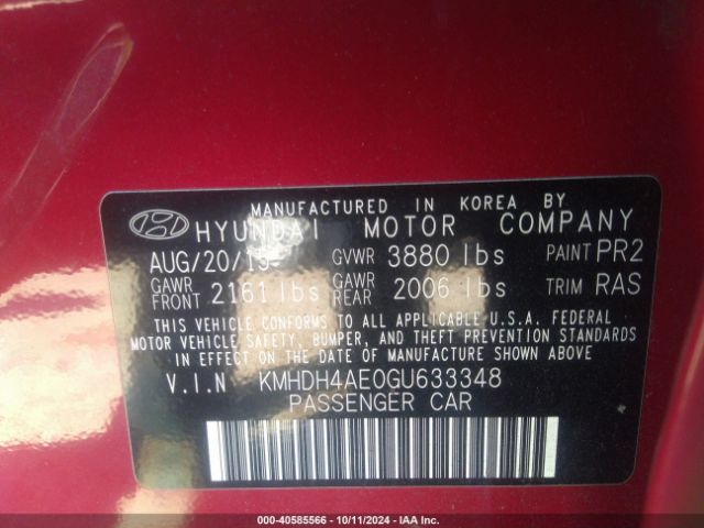 KMHDH4AE0GU633348 Hyundai ELANTRA SE