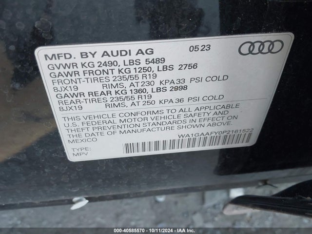 WA1GAAFY0P2161522 Audi Q5 Premium 45 Tfsi S Line Quattro