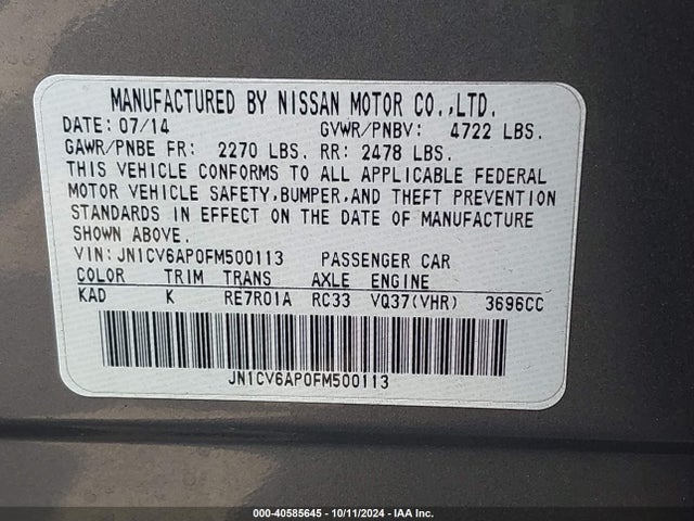 JN1CV6AP0FM500113 Infiniti Q40