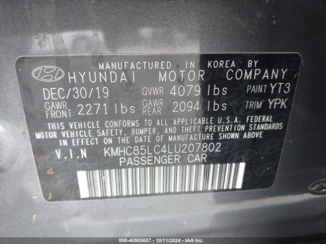 KMHC85LC4LU207802 Hyundai Ioniq Hybrid Sel