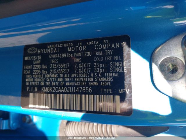 KM8K2CAA0JU147856 Hyundai Kona Sel