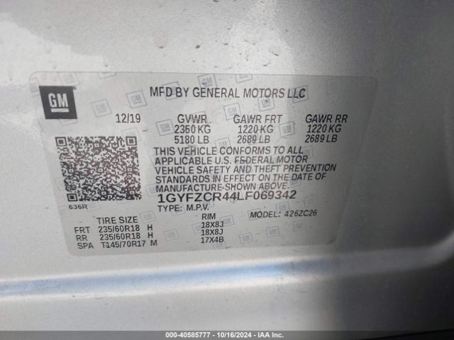 1GYFZCR44LF069342 Cadillac Xt4 Fwd Premium Luxury