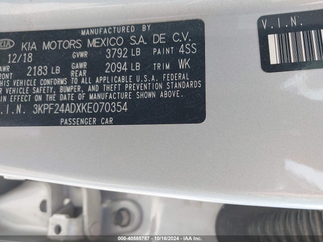 KIA Forte Lxs 2019 3KPF24ADXKE070354 Image 9