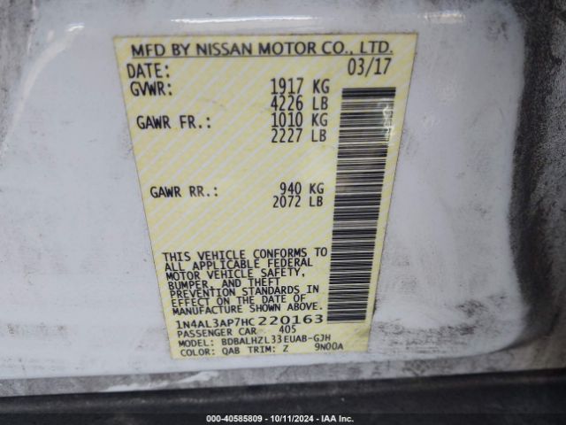1N4AL3AP7HC220163 Nissan Altima 2.5 Sr