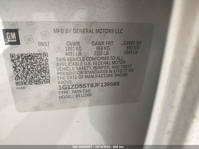 1G1ZD5ST8JF139588 Chevrolet MALIBU LT