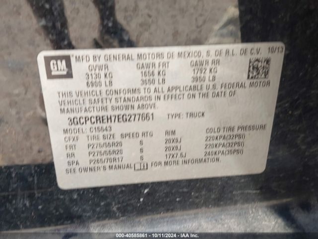 3GCPCREH7EG277661 Chevrolet Silverado 1500 1lt