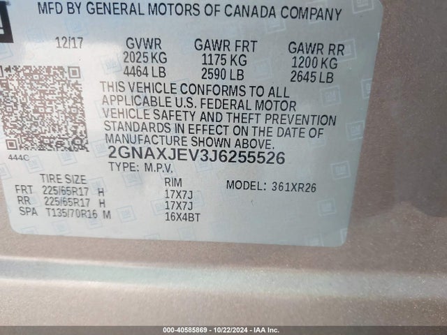 Chevrolet EQUINOX LT 2018 2GNAXJEV3J6255526 Image 9
