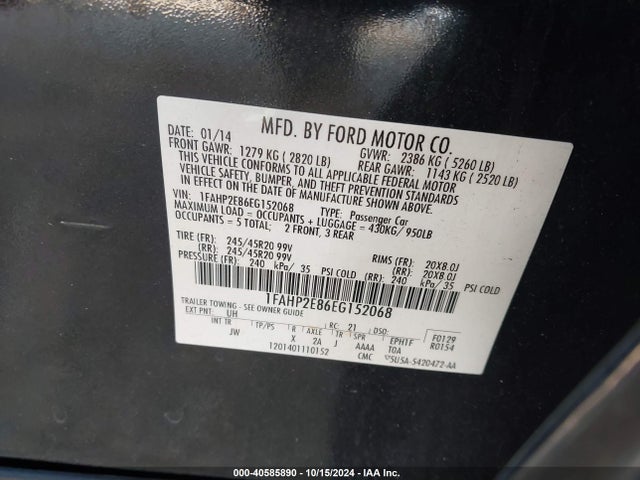 Ford TAURUS SEL 2014 1FAHP2E86EG152068 Image 9