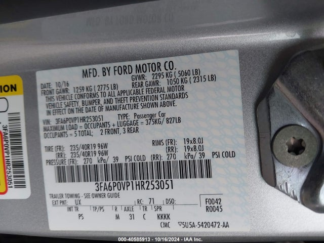 3FA6P0VP1HR253051 Ford Fusion Sport