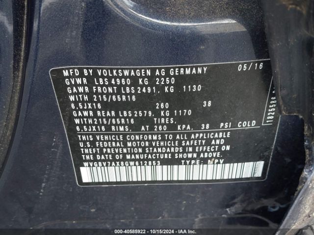 WVGBV7AX8GW612853 Volkswagen TIGUAN S