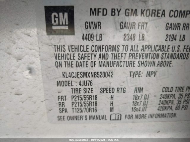 KL4CJESMXNB520042 Buick Encore Awd Preferred