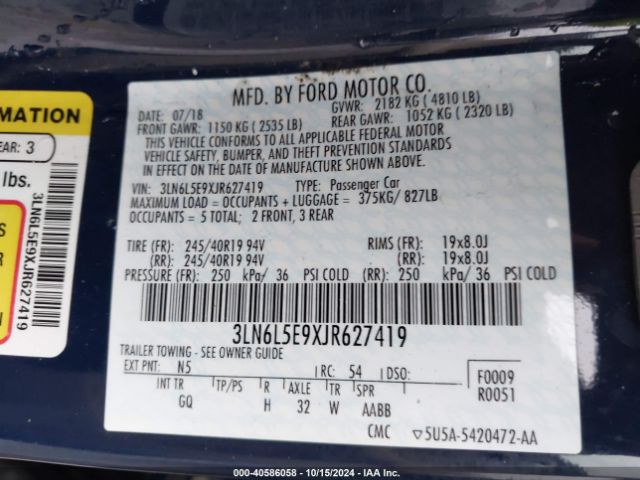 3LN6L5E9XJR627419 Lincoln Mkz Reserve