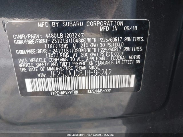 Subaru Forester 2.5i Limited 2018 JF2SJAJC8JH596242 Image 9