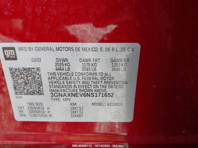 3GNAXNEV6NS171652 Chevrolet Equinox Fwd Premier