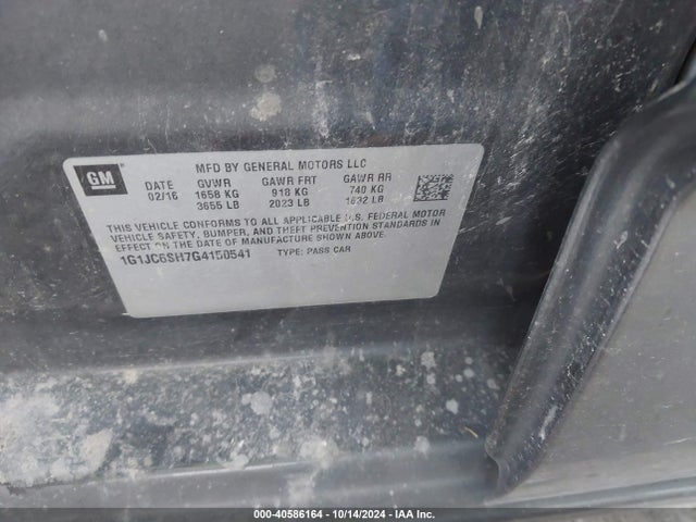 Chevrolet Sonic Lt Auto 2016 1G1JC6SH7G4150541 Image 9