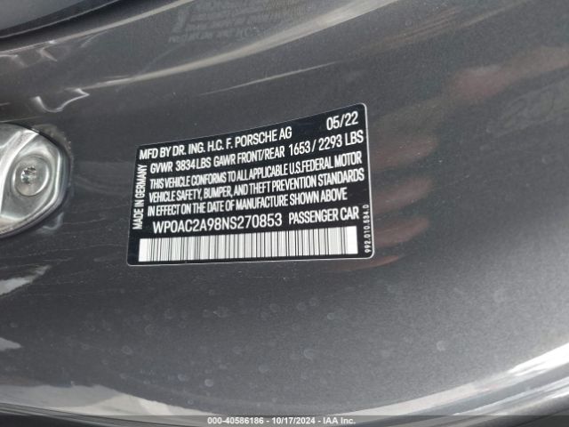 2022 PORSCHE 911 WP0AC2A98NS270853 Photo 8