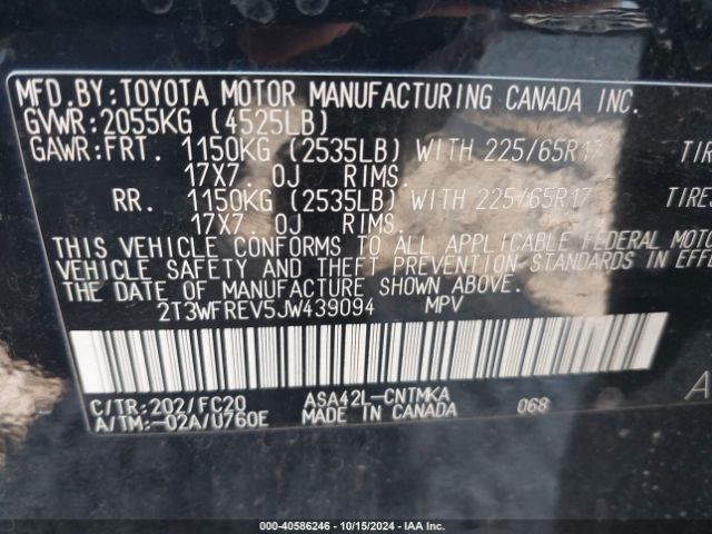 2T3WFREV5JW439094 Toyota Rav4 Adventure/xle