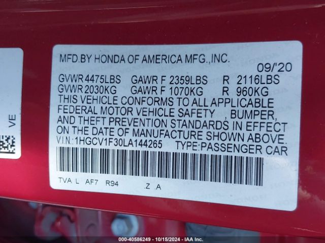 1HGCV1F30LA144265 Honda Accord Sport