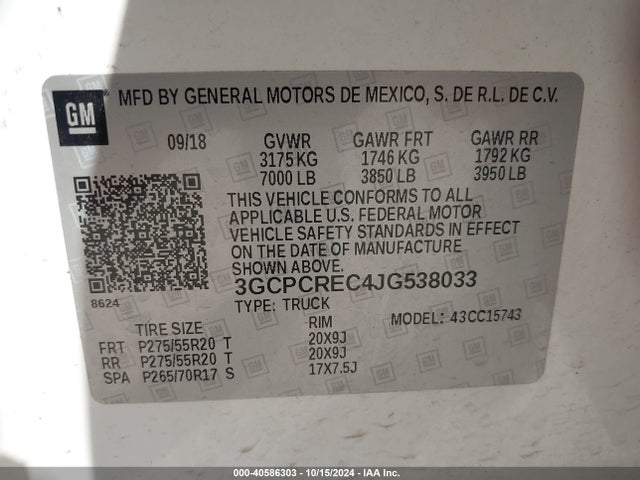 Chevrolet Silverado 1500 1lt 2018 3GCPCREC4JG538033 Image 9