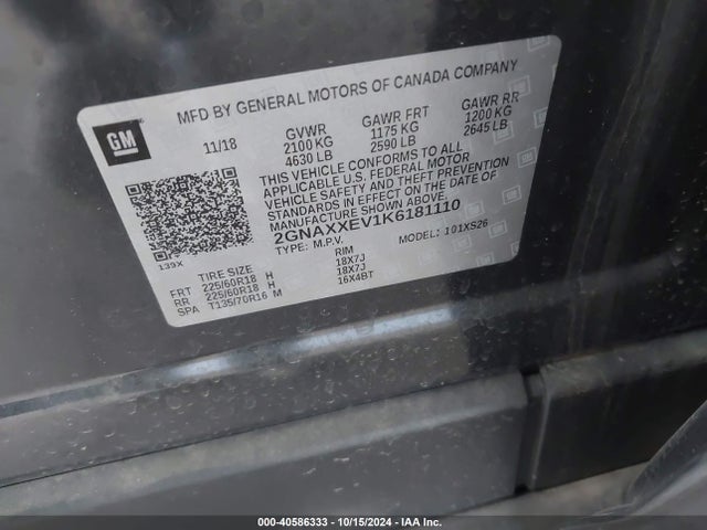 Chevrolet Equinox Premier 2019 2GNAXXEV1K6181110 Image 9