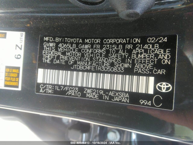 Toyota Corolla Hybrid Se 2024 JTDBCMFE1R3050833 Image 9