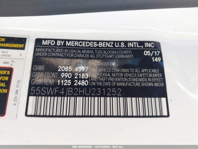 55SWF4JB2HU231252 Mercedes-Benz C 300 Luxury/sport