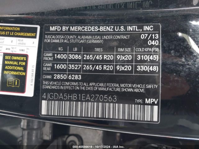 4JGDA5HB1EA270563 Mercedes-Benz Ml 350 4matic