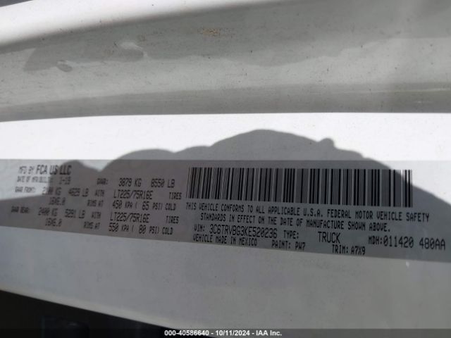3C6TRVBG3KE520236 RAM Promaster 1500 136 Wb