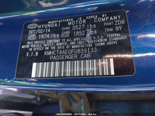 KMHCT4AE0FU839133 Hyundai ACCENT GLS