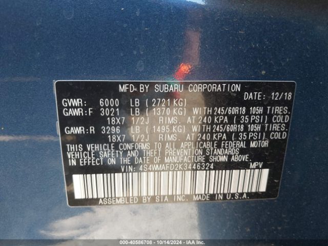 4S4WMAFD2K3446324 Subaru Ascent Premium