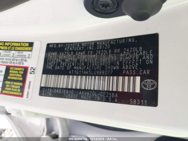 4T1G11AK5LU988077 Toyota CAMRY SE