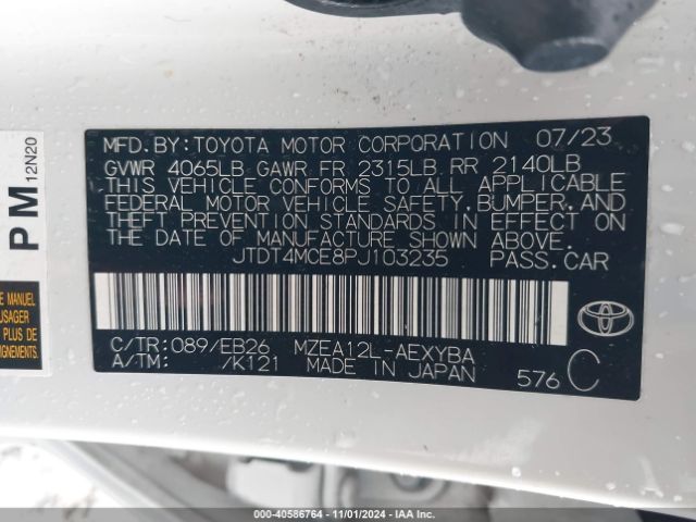JTDT4MCE8PJ103235 Toyota Corolla Xse