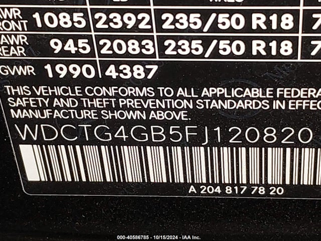WDCTG4GB5FJ120820 Mercedes-Benz Gla 250 4matic