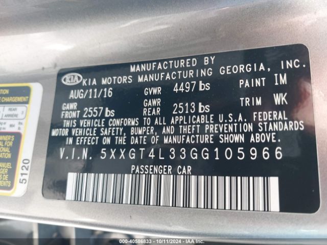 5XXGT4L33GG105966 KIA Optima Lx