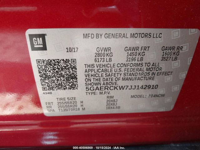 5GAERCKW7JJ142910 Buick Enclave Premium