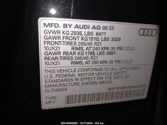 WA1BVBF15PD042196 Audi Q8 Premium Plus 55 Tfsi Quattro Tiptronic